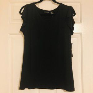 TAHARI | Jersey Black Flutter Sleeve Shirt